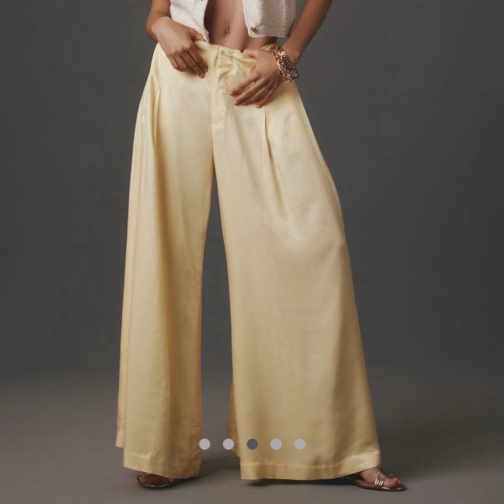 Anthropologie Maeve Butter Yellow Satin Palazzo Pants